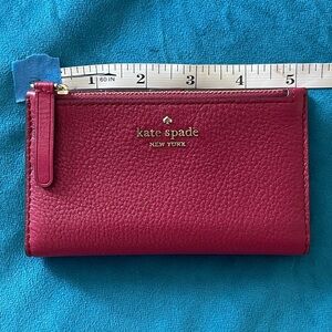 kate spade Burgundy berry Pebbled Leather Zip Card Wallet